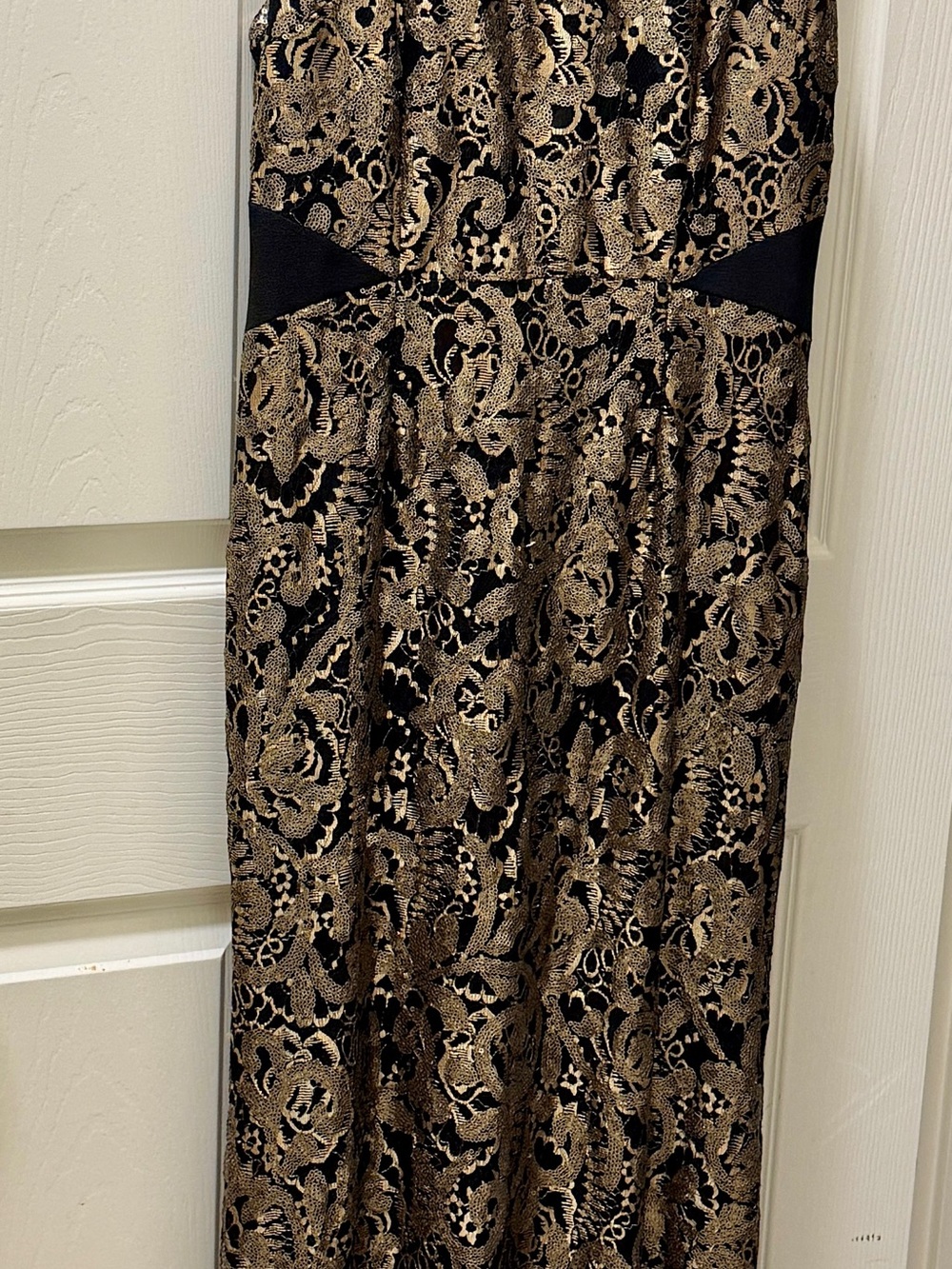 ANTONIO MELANI Black and Gold Lace Column Gown